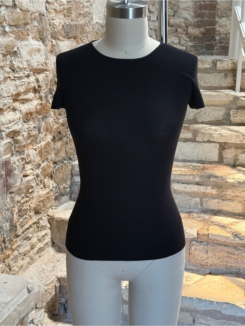 Giorgio Armani Black Short-Sleeve Knit Crewneck Top